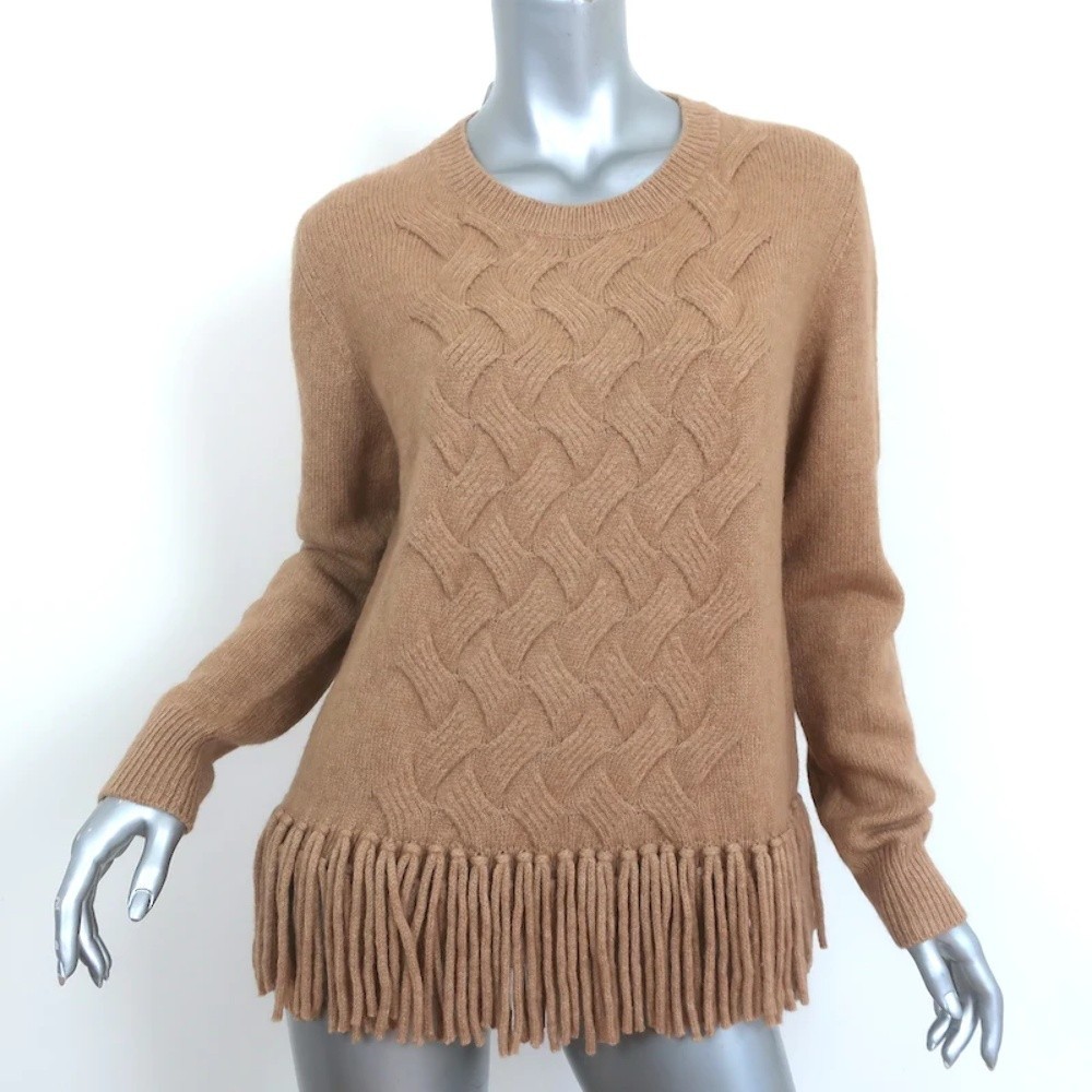 Akris Punto Fringe Sweater Wool & Camel Hair Basketweave Knit Size 12 NEW - Picture 1 of 9